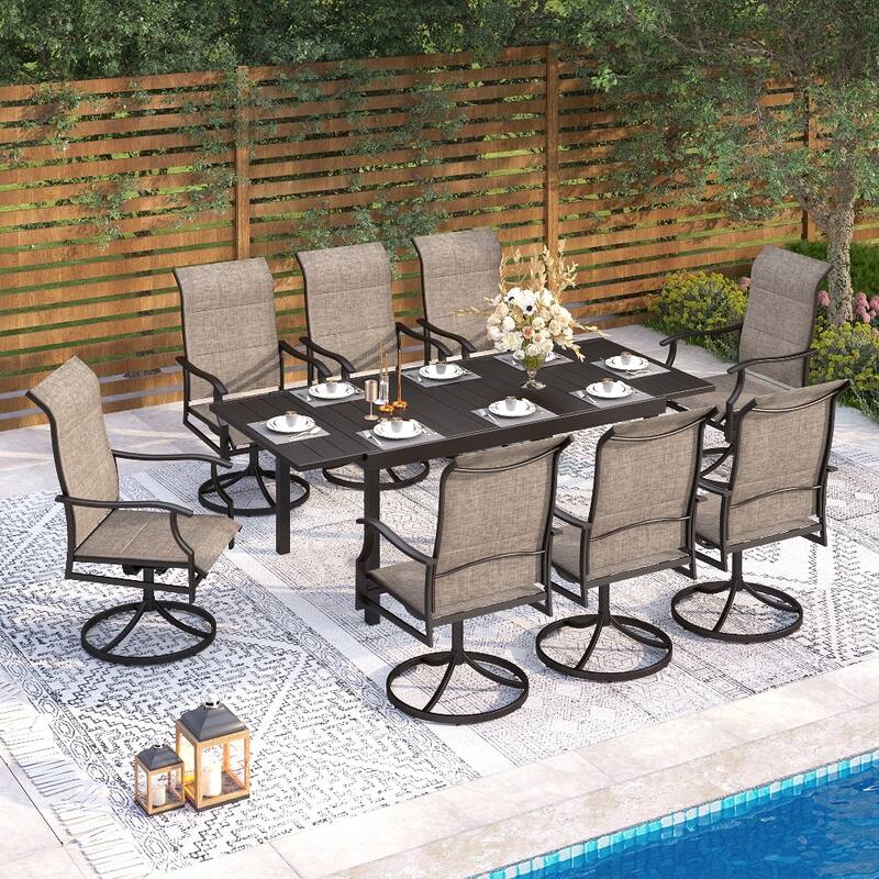 MAISON ARTS Patio Dining Set 9/7 Pieces Outdoor Metal Furniture Set, 8/6 C Spring Motion Chairs and 1 Expandable Table - 9-Piece Swivel