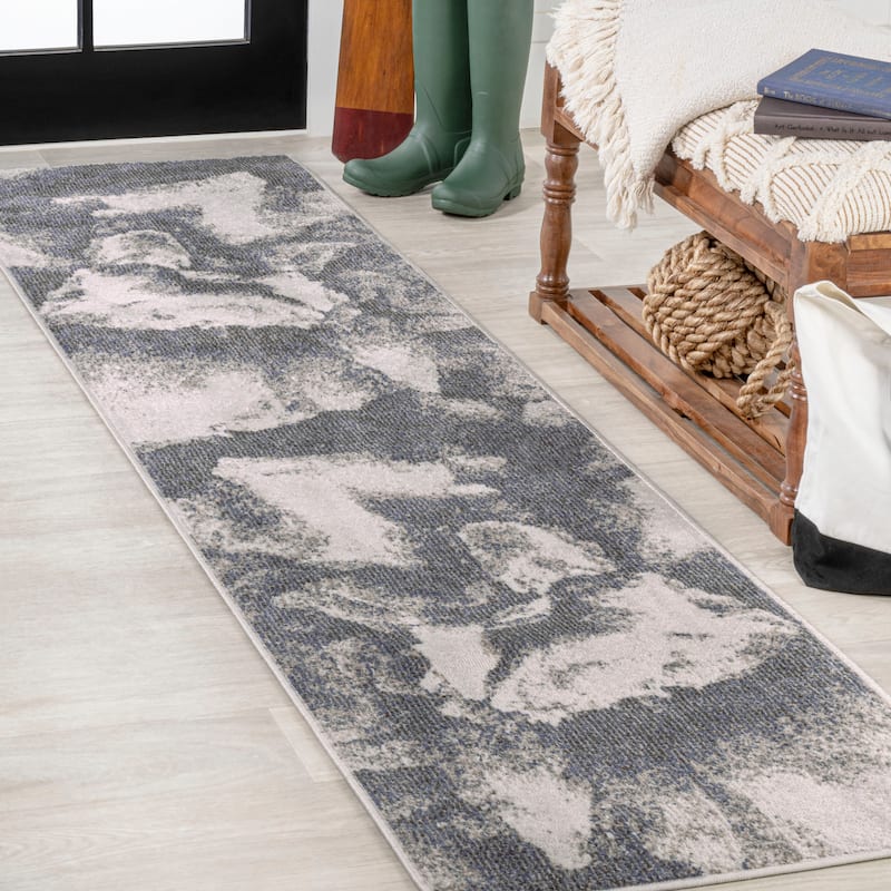 JONATHAN Y Marmo Abstract Two-Tone Modern Area Rug - 2 X 8 - Gray/Cream