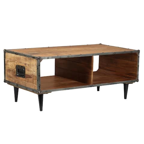 ExBrite Solid Wood Coffee Table ,Black Metal Legs,Rich Rustic Oak Finish 24'' W X 46'' H X 19'' D