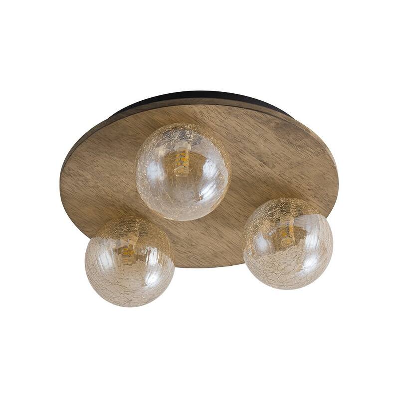Italy Vintage Wood 3-Light Glass Globe Semi Flush Mount