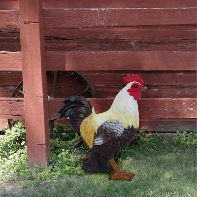 Alpine Corporation YEN612 16in Rustic Rooster Statue, Farmhouse Tabletop and Garden Decor, Country Kitchen Accent Figurine