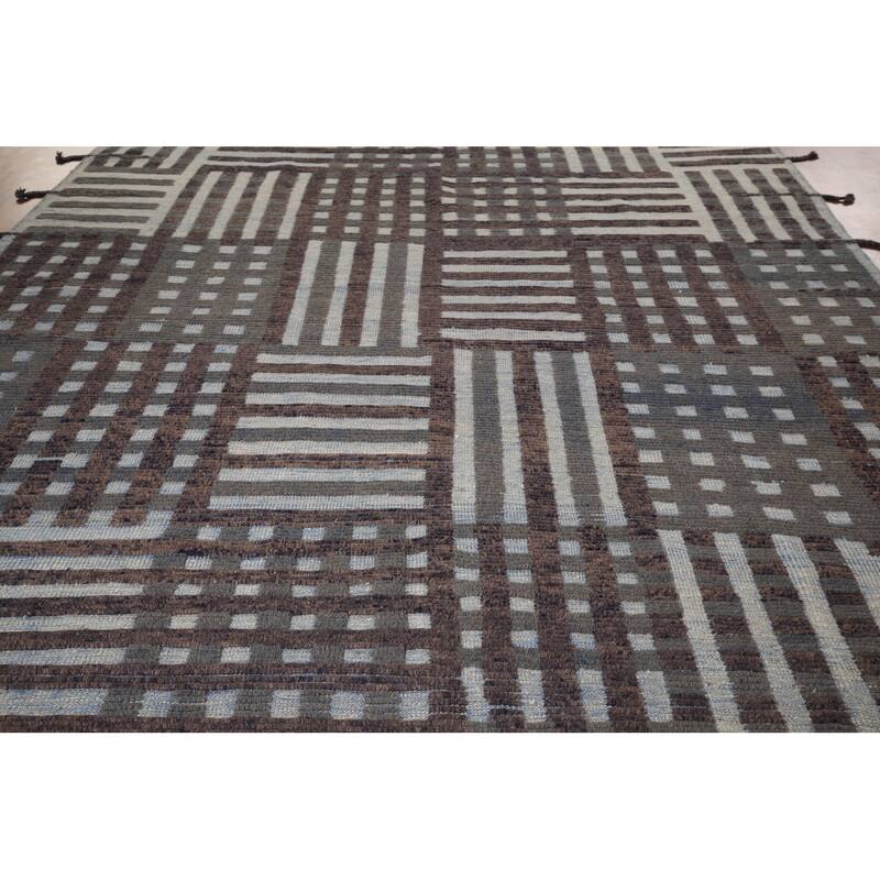 All-Over Checkered Moroccan Oriental Area Rug Hand-Knotted Wool Carpet - 8'10"x 12'7"