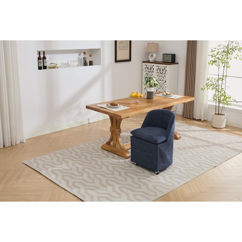 Set of 2 Chenille Fabric Dining Chairs With Universal Wheels,Blue