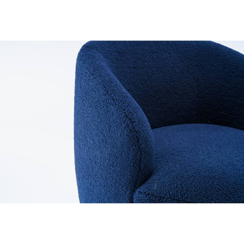 Teddy Fabric Swivel Barrel Chair, Round Upholstered Sofa Chair, Reading Leisure Chair with Curved Backrest & Metal Base