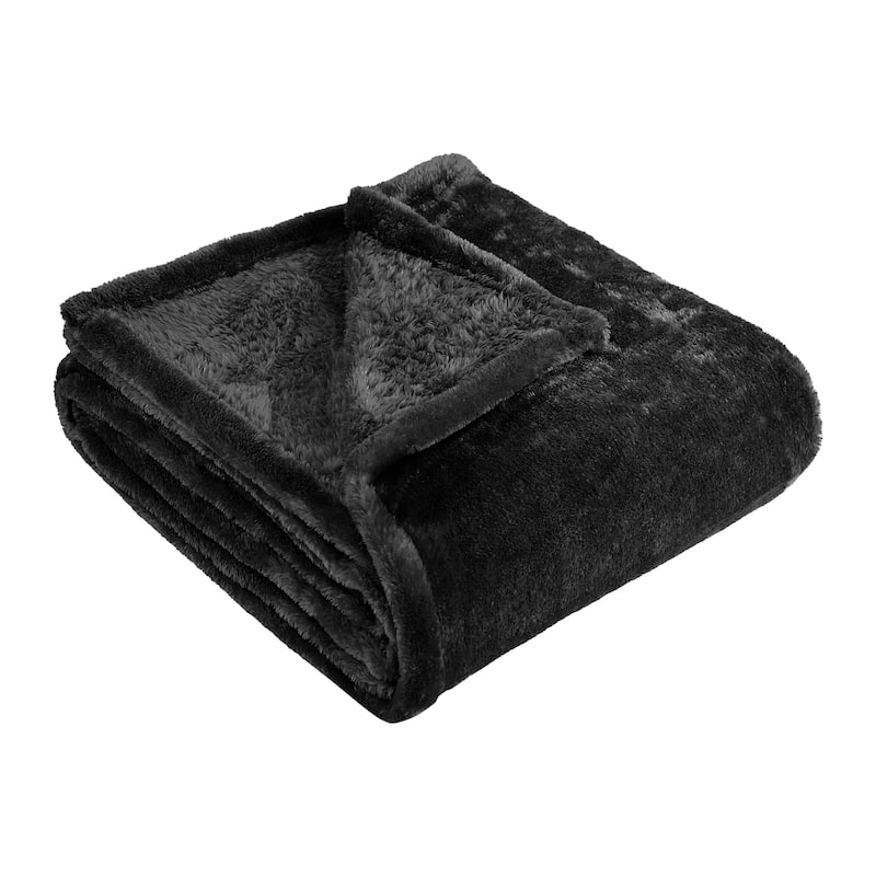 Superior Solid Fluffy Fleece Blanket, Plush and All Season - Full/Queen - Black