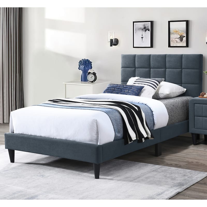 Brushed Linen Fabric Adjustable Headboard Full Bed with Biscuit Tufting Design