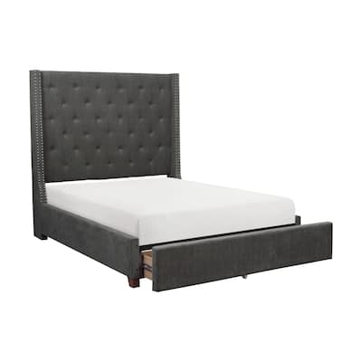 Matt Gray Fabric Upholstered Tufted Storage Platform Bed