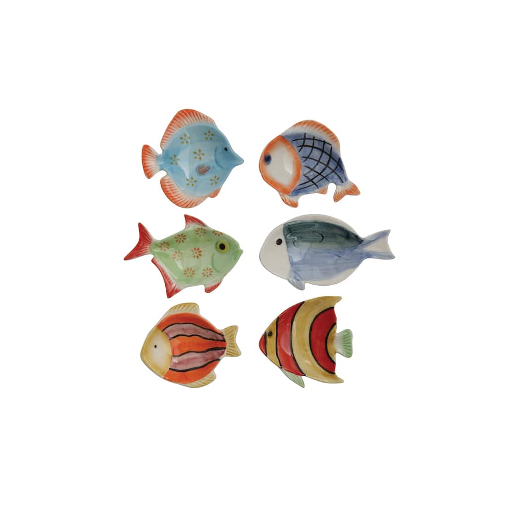 Hand-Painted Stoneware Fish Dish - 3.0"L x 2.8"W x 0.5"H
