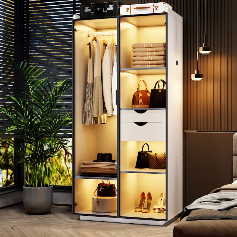 2-Door Wardrobe Armoire with LED Lights