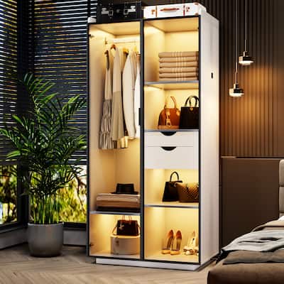 2-Door Wardrobe Armoire with LED Lights