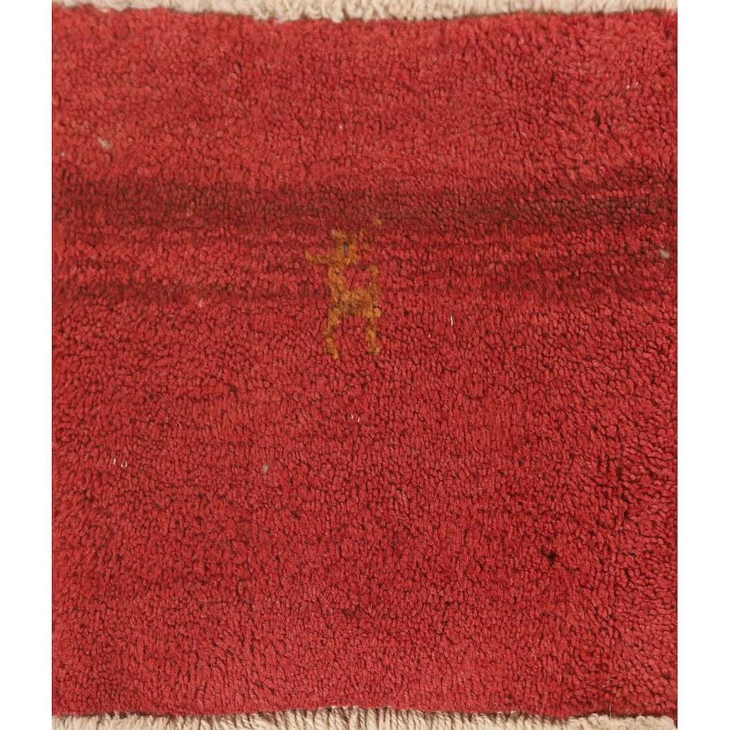 Set Of 2 Red Tribal Gabbeh Persian Square Rug Handmade Wool Carpet - 1'4" x 1'4"