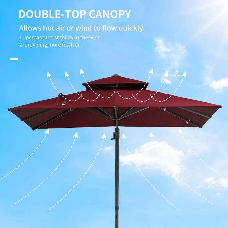 10ft Offset Hanging Cantilever Umbrella, Square Shape with Aluminum Base, Tilt & 360 Rotation, Red