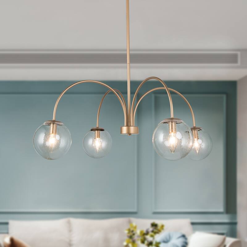 Glam Gold Chandelier 33'' Pendant with Large Globe Glass for Dining Room - D33" X H 12.5"