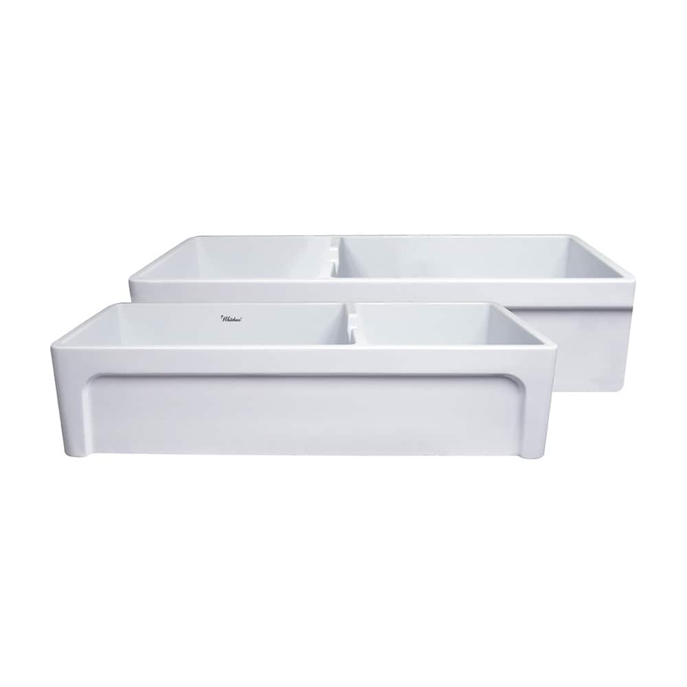 Large reversible double bowl fireclay kitchen sink