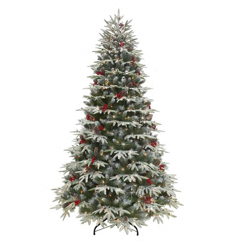 7.5' Flocked Halifax Fir Artificial Christmas Tree, Clear Lights - 7.5 Foot