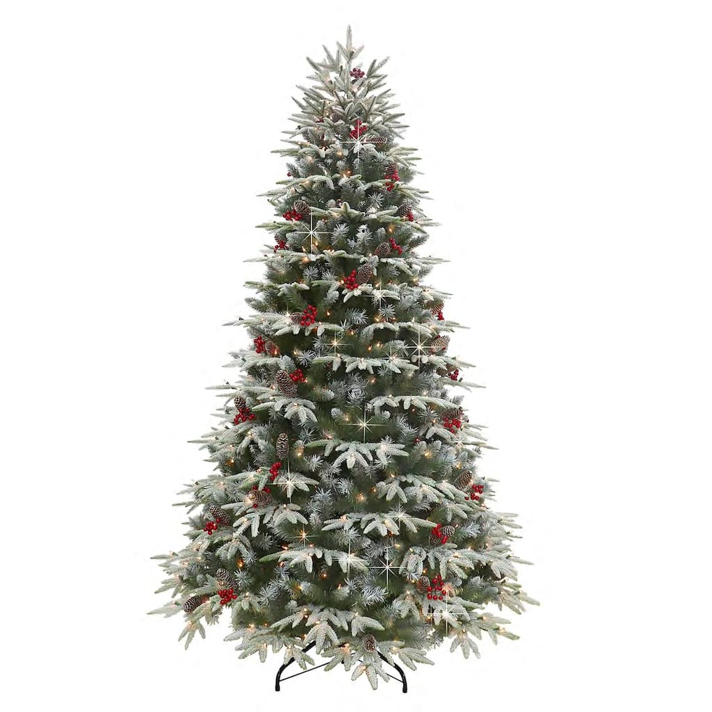 7.5' Flocked Halifax Fir Artificial Christmas Tree, Clear Lights - 7.5 Foot