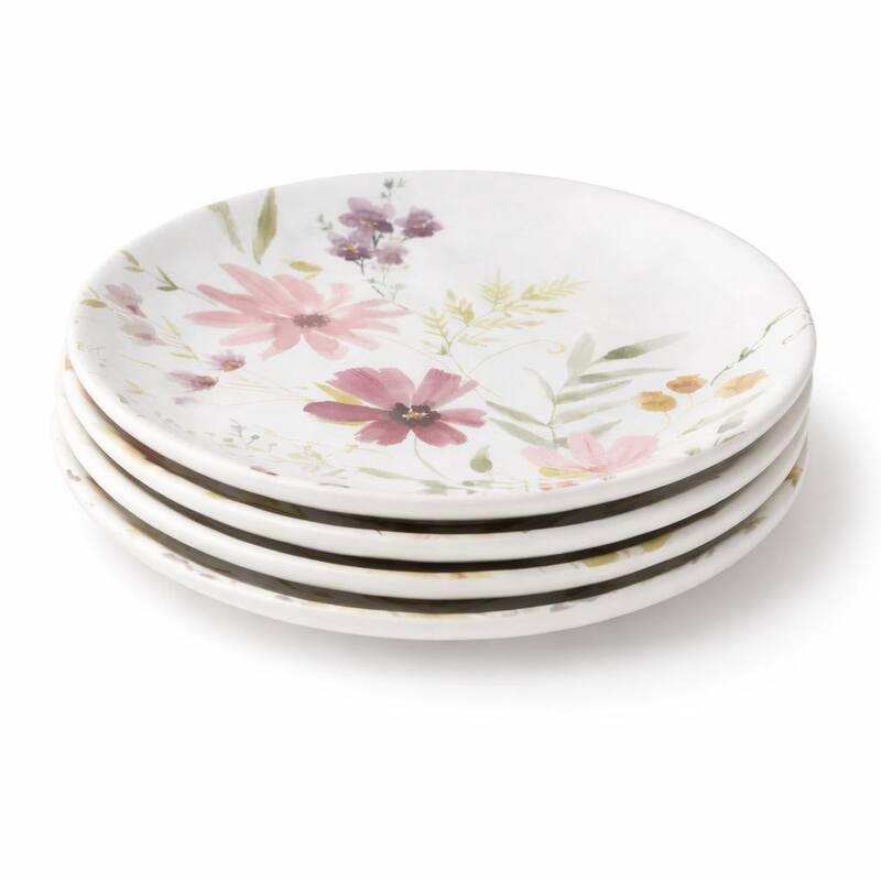 Certified International Wildflowers 8.5" Salad/Dessert Plates, Set of 4 Assorted Designs - 8.50"L x 8.50"W x 0.88"H