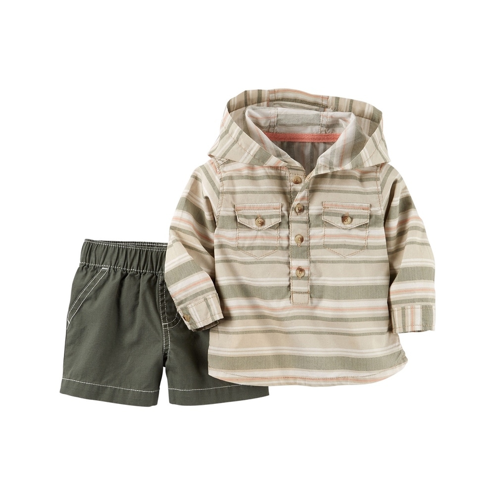 Carter/'s Baby Boys/' 2 Pc Olive Beach Patrol Shortall Set 3 Months