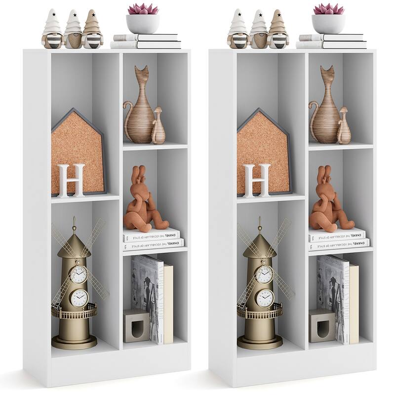 Gymax 5-Cube Bookshelf 41'' Floor Bookcase w/ 2 Anti-Tipping Kits - White