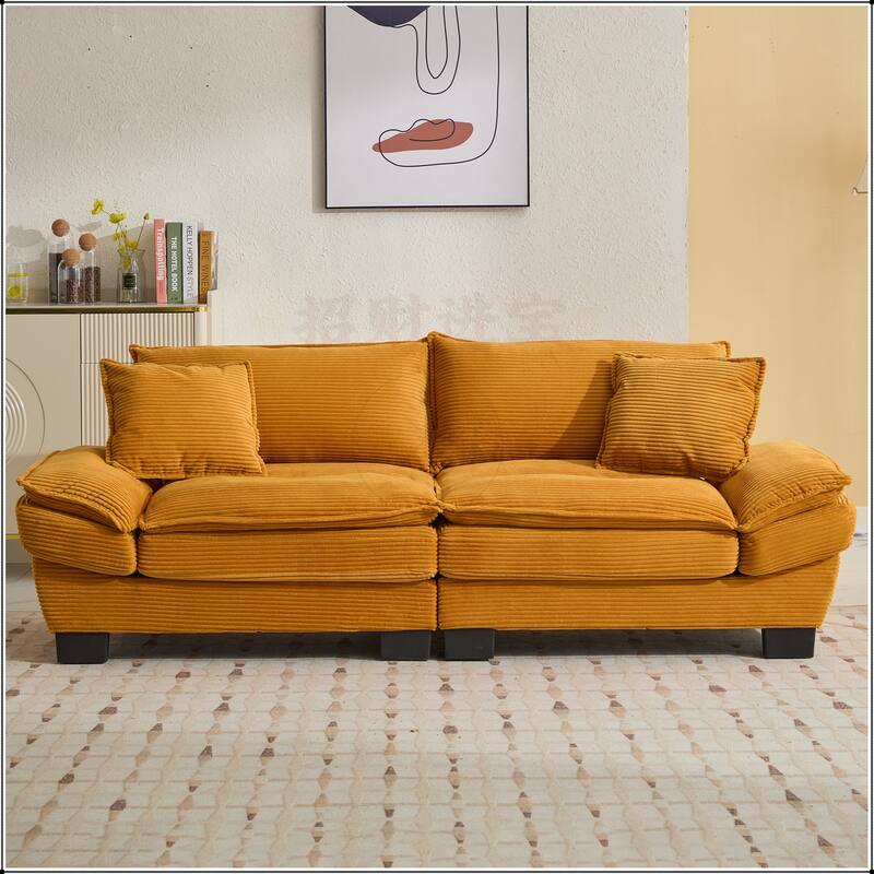 Corduroy Sofa Sleeper with Pillows - Yellow