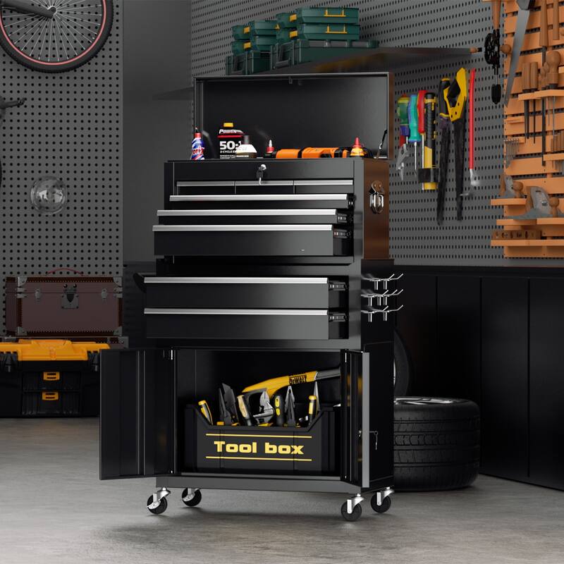 8-Drawer 2 in 1 Rolling Tool Chest Cabinet Garage Storage Toolbox with Detachable Top Tool Box and Universal Lockable Wheels