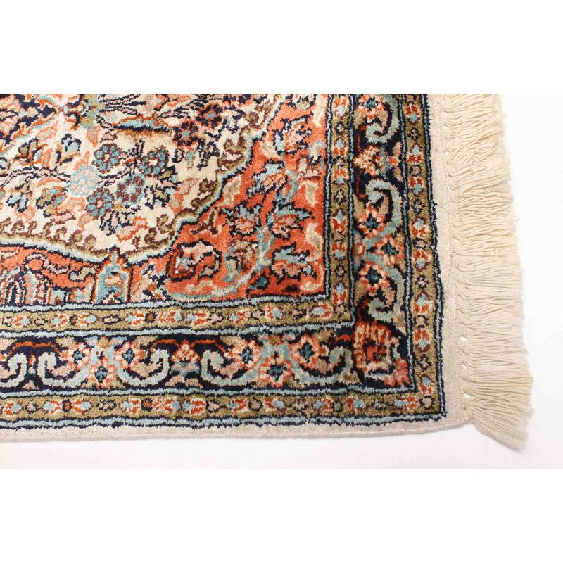 ECARPETGALLERY Hand-knotted Kashmir Cream Viscose Rug - 1'8 x 3'2