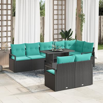 vidaXL 9 Piece Garden Sofa Set with Cushions Black Poly Rattan - 113×48×27.2