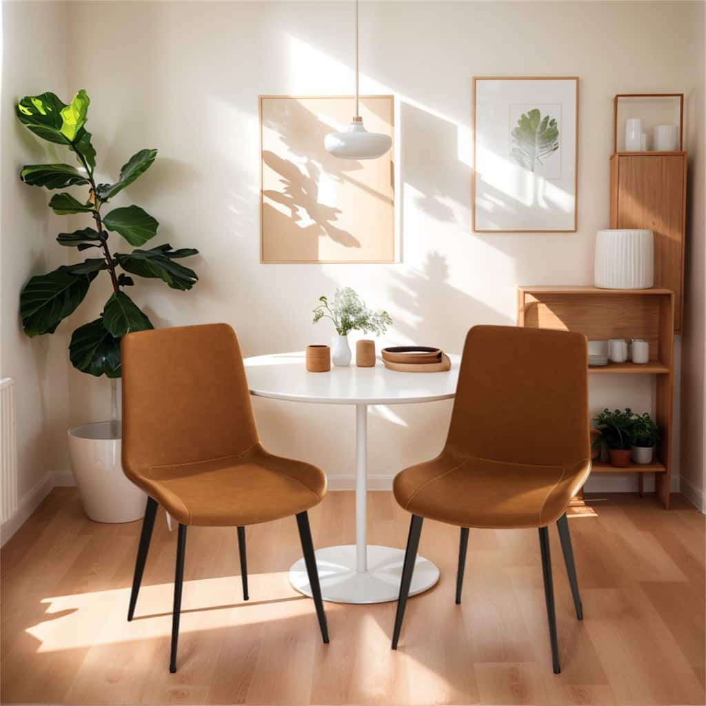 2 PCS Modern Dining Room Chairs, Upholstered Faux Leather Cushion Seat & Sturdy Metal Legs