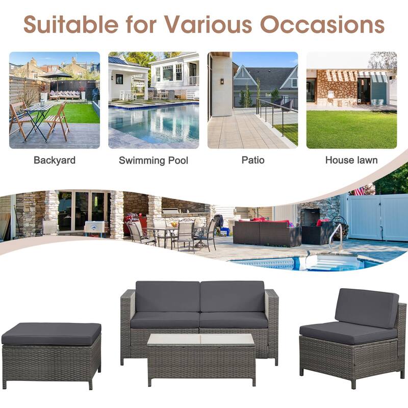 Royalcraft 5 Piece PE Rattan Wicker Sectional Sets