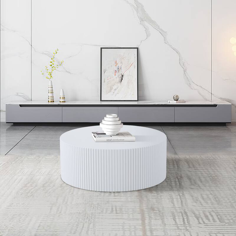 Modern Glam 36 inches Handcraft Relief Side End Round Coffee Table for Living Room