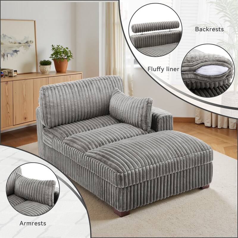 UIXE Upholstered Plush Chaise Lounge Chair For Interior