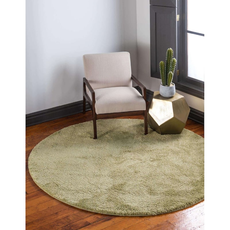 Solid/Striped Zoit Collection Area Rug - 6' Round - Light Green