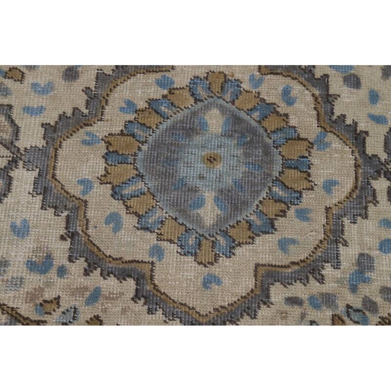 Tabriz Persian Area Rug Hand-Knotted Floral Beige Wool Carpet - 8'2"x 11'0"