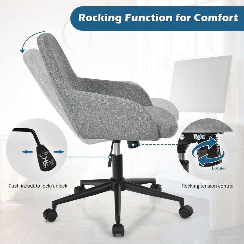 Gymax Linen Accent Office Chair Adjustable Rolling Swivel Task Chair - See Details