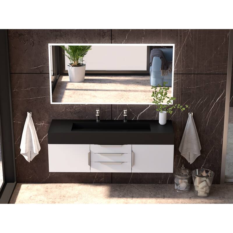 Nile 60" Wall Mounted Bathroom Vanity Set w/ Black Top