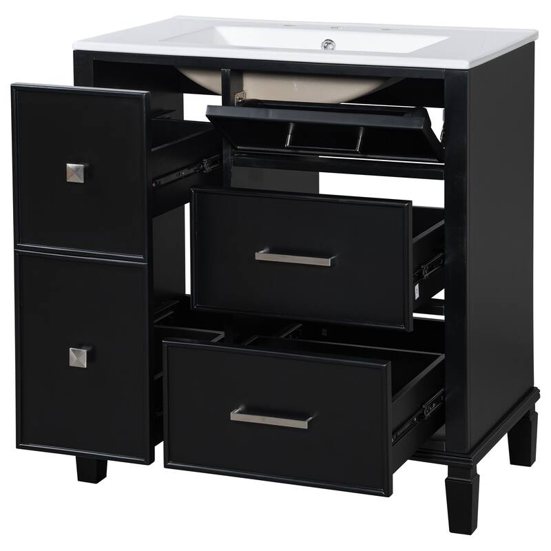 Freestanding Bathroom Vanity with Ceramic Sink & Storage Drawers, 30 Inch Vanity Set