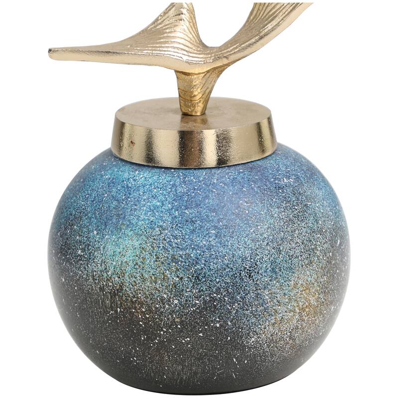 Blue Glass Galaxy Inspired Abstract Decorative Jars with Gold Wave Designed Top