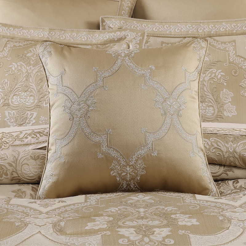 J. Queen New York Sondra Gold 20" Square Embellished Decorative Throw Pillow - Accent - Polyester - Gold