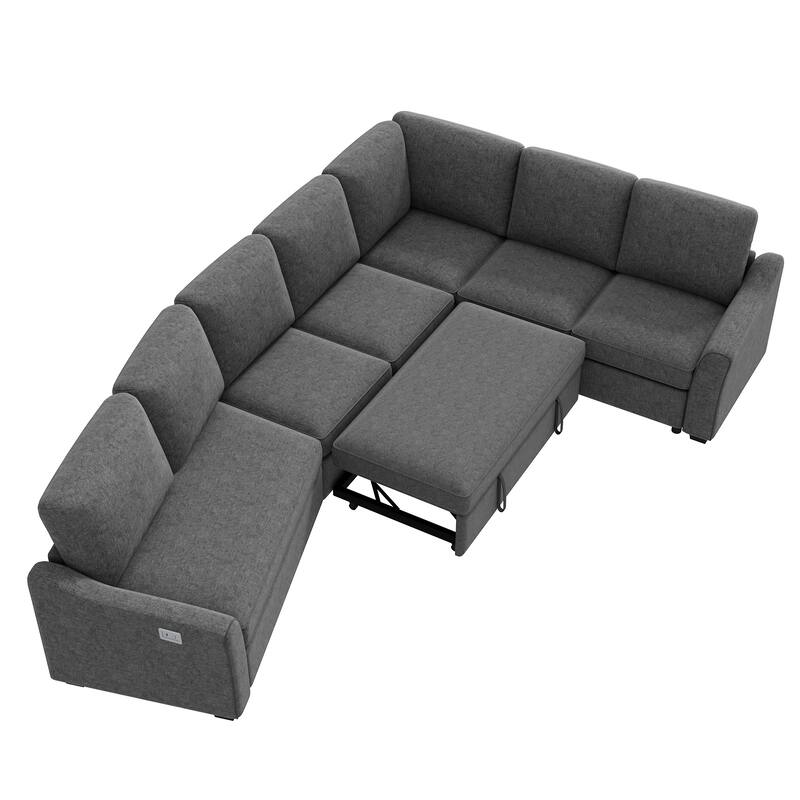 129.5" Sectional Sleeper Sofa with Pull-Out Bed Modern L-Shape Couch Bed
