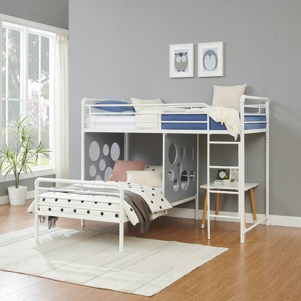 slide 2 of 6, Modern Geo Cutout Colorful Twin L-Shaped Bunk Bed White+Cool