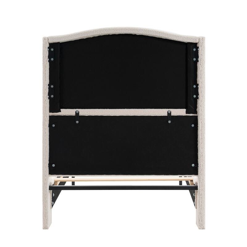 Upholstered Teddy Velvet 49.21" High Headboard Twin Size Bed Frame with 27.17" High Footboard
