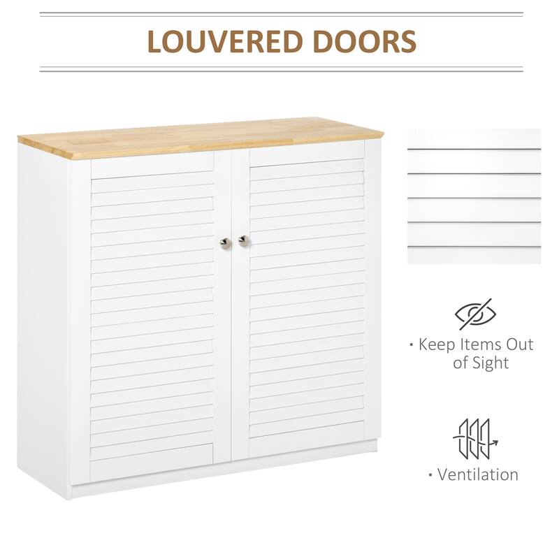 White Storage Cabinet with Louvered Doors and Adjustable Shelf for Bathroom Kitchen or Living Room - 31.5" X 11.75" X 31"
