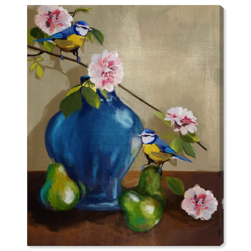 Wynwood Studio Canvas Animals Still Life Cute Birds Blue and Traditional Wall Art Canvas Print - Blue, Green