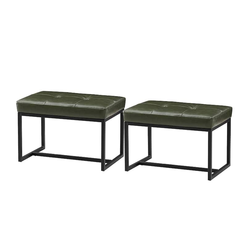 Glitzhome Set of 2 24"W Modern PU Leather Button-tufted Ottoman Foot stool - Hunter Green
