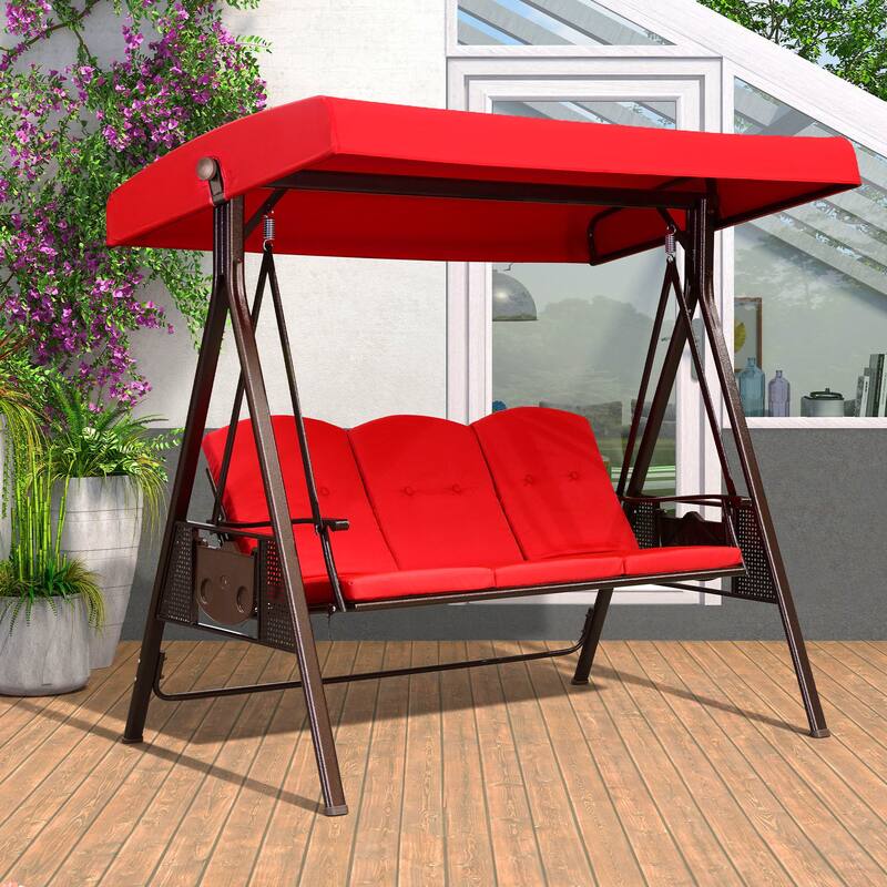 PURPLE LEAF Deluxe Outdoor Patio Porch Swing with Weather Resistant Steel Frame, Cushions and Pillow Included - 3 Seat - Terra(V1)