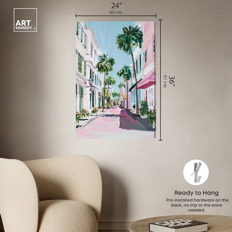 Art Remedy Down The Avenue Gallery Wrapped Colorful Coastal 1 Piece Canvas Wall Art
