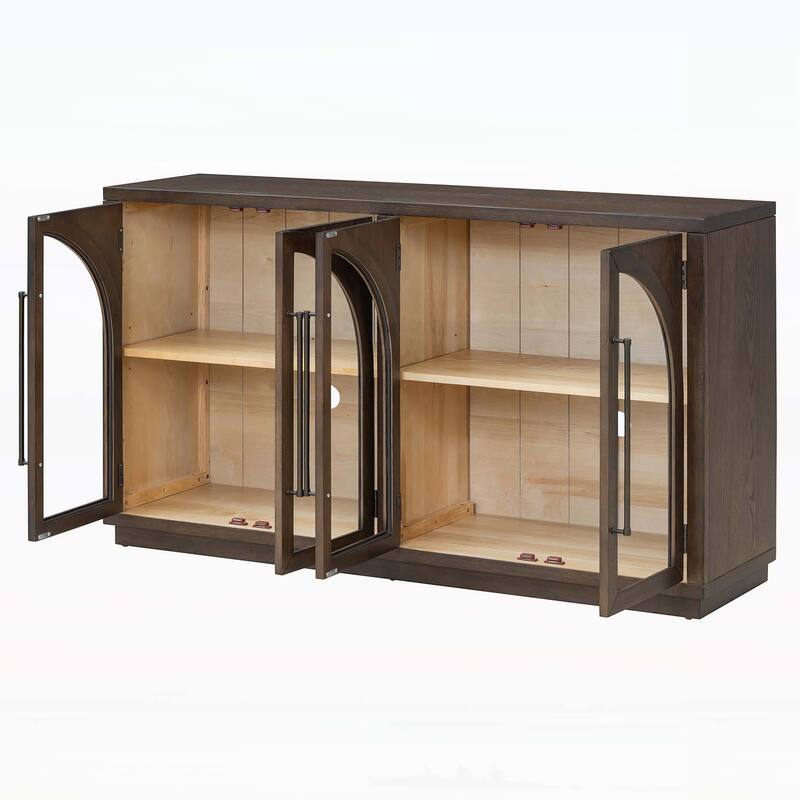 4-Door Large Storage Sideboard Buffet Cabinet with Glass Doors and Arched Design