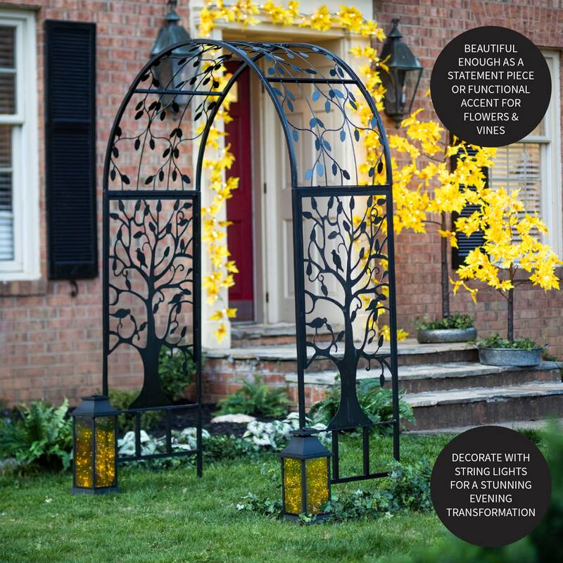 83" x 53" Metal Arched Garden Arbor with Tree of Life Design
