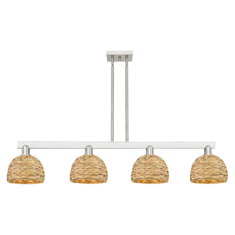 Innovations Lighting Endless Possibilities Arcadia - Woven Rattan - 4 Light 51" Stem Hung Island Light - Brushed Satin Nickel