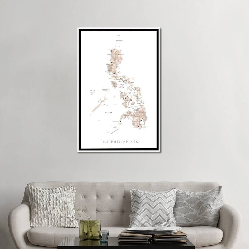 iCanvas "Map Of The Philippines In Neutral Watercolor" by blursbyai Framed Canvas Print